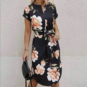 Floral print belted dress
